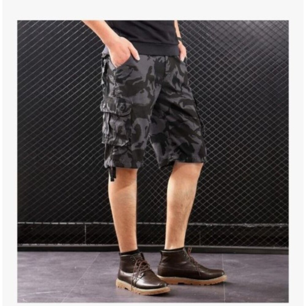 Mens Multi Pocket Jogger Capri Cargo Shorts Black/Grey Size 38